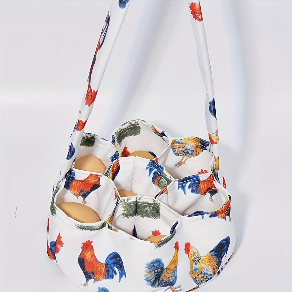 Seven Pocket Country Style Fabric Egg Collection Basket With Handle Open Top Chicken Holder Hens Ducks Geese Home Garden Kitchen