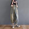 Mouhoukyo Denim Floral Print Women's Overalls, Wide-Leg Pants, Jeans, M-2XL (Color shown, 2XL)