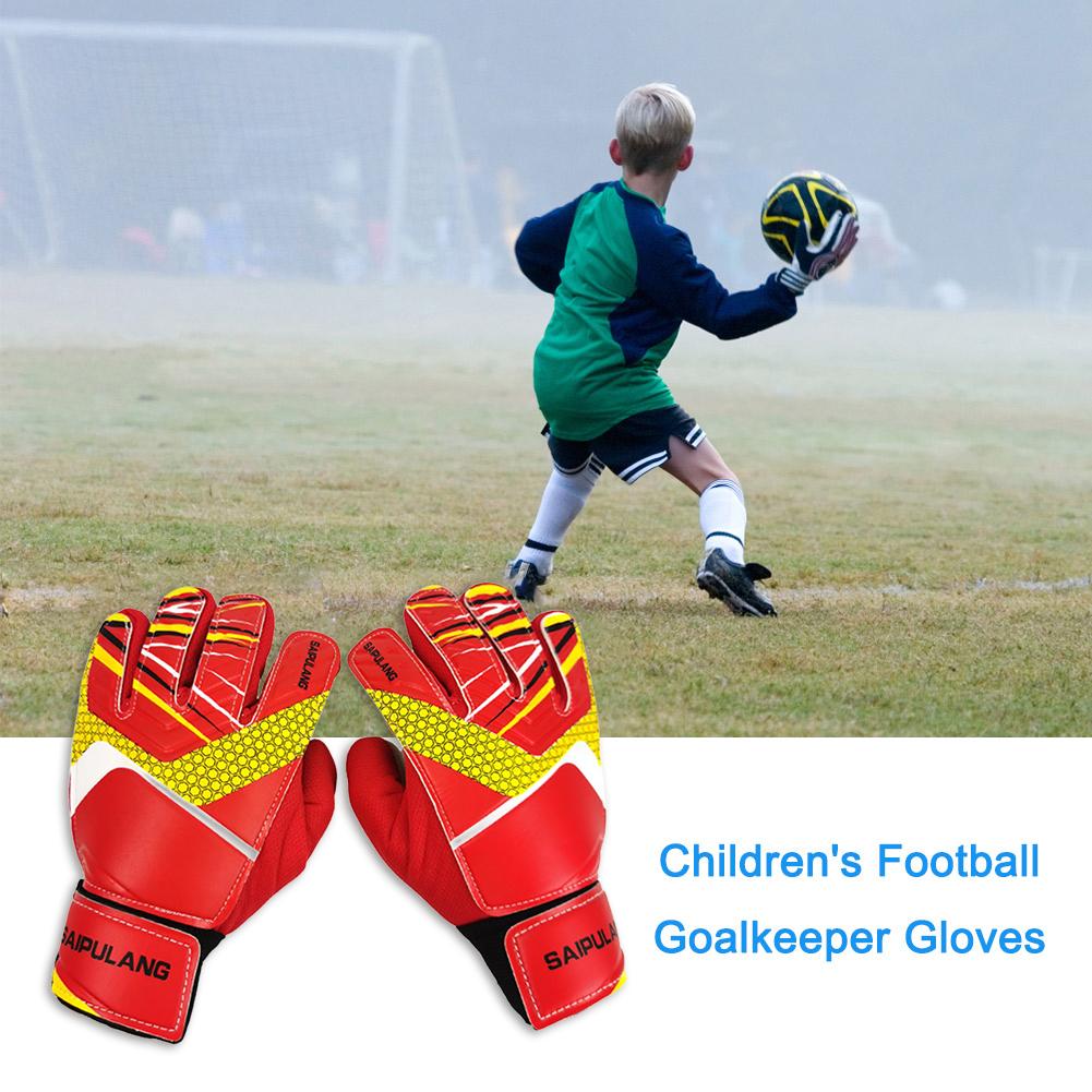 Gants de Gardien de But de Football pour Enfants Anti-Collision PU Gants de Gardien de But Antidérapants Ajustables Élastiques Doigts Entiers Accessoires de Sport