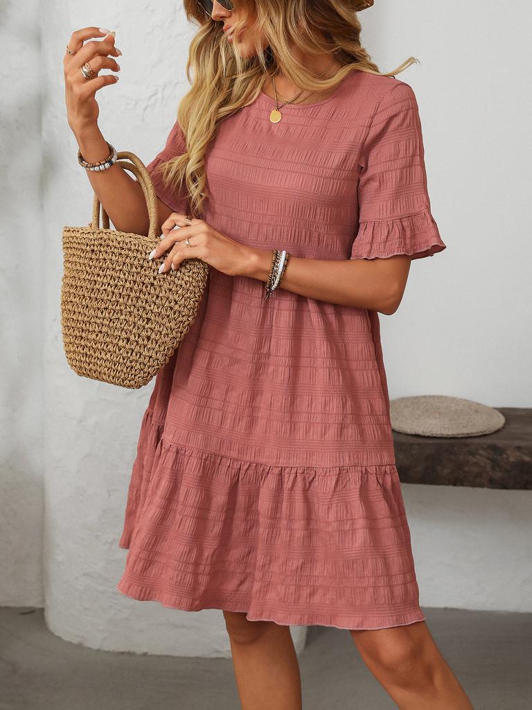 2025 New Women's Loose Casual Short Sleeve Flowy Summer Dress, Lightweight Breathable A-Line Tunic Dress with Pockets