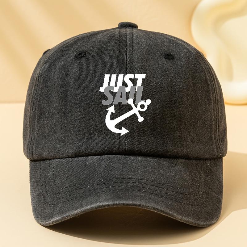 

Just Sail Anchor Print Washed Baseball Cap Vintage Distressed Curved Brim Outdoor Casual Hat One Size