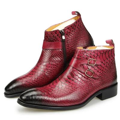 Ankle Zipper Boots Fashion Snake Print High Quality Formal Genuine Cow Leather Dress Shoes for Mens 2024 New Pink Black Big Size