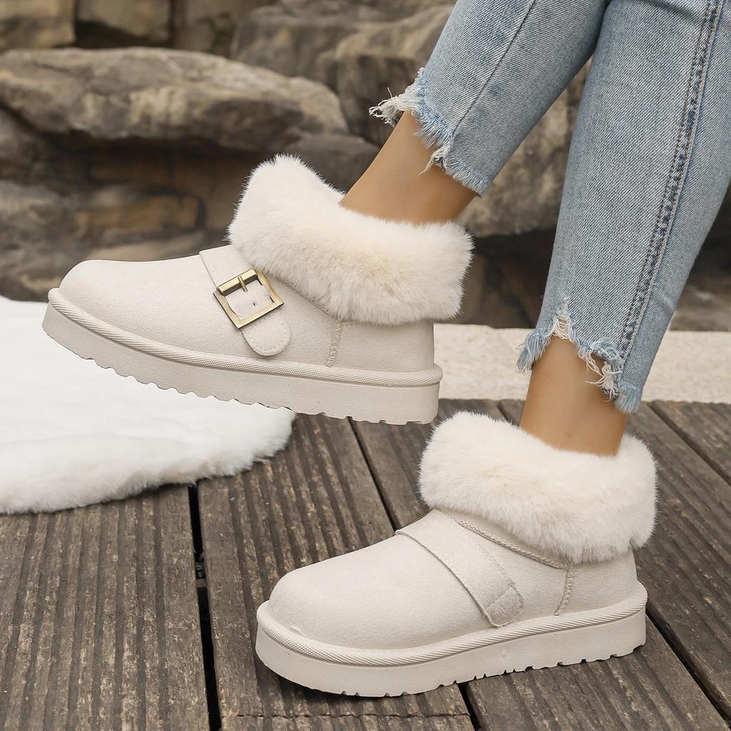 Fashionable New Round Toe Thick Sole Non-slip Casual Walking Boots Winter Plus Velvet Warm/comfortable Snow Boots for Women