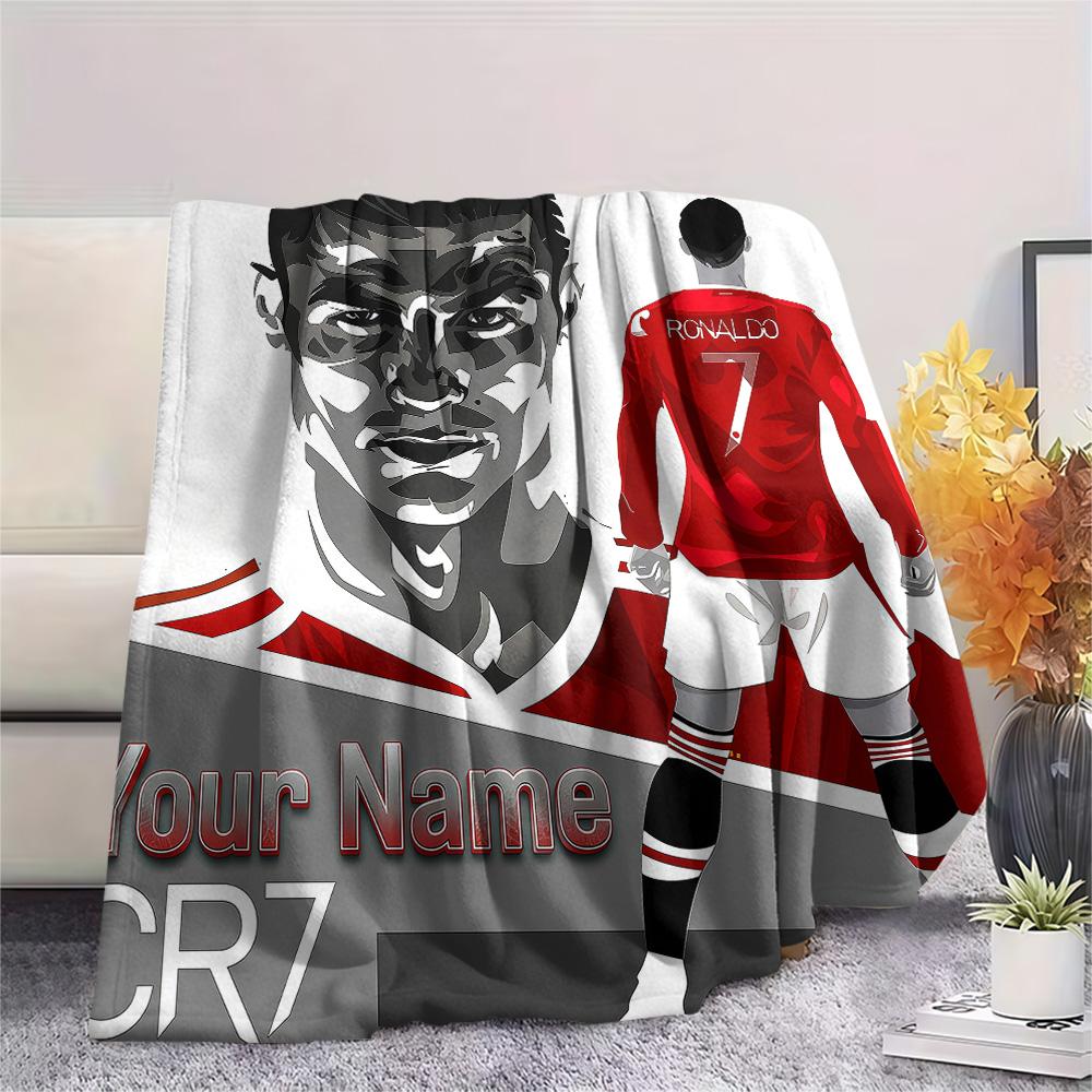 1PC Custom Name CR7 Patterned Flannel Blanket Suitable For All Seasons for Home Decor Warmth and Comfort Gifts Holiday Present -HE111