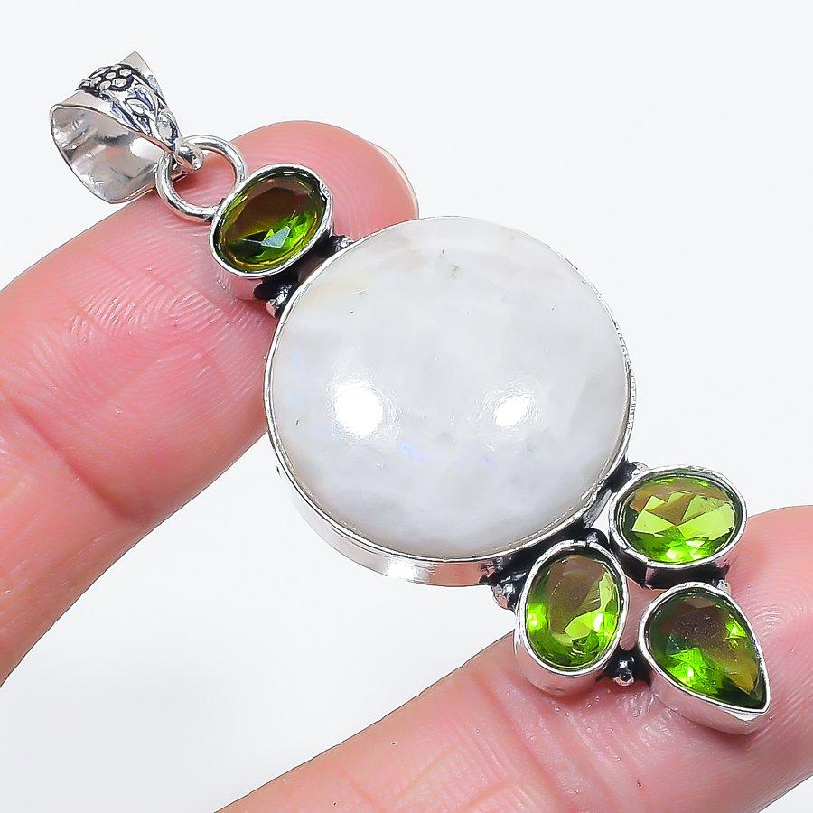 

Натуральный лунный камень, перидот, ювелирная подвеска из стерлингового серебра 925 пробы, 2,44 дюйма D7z46