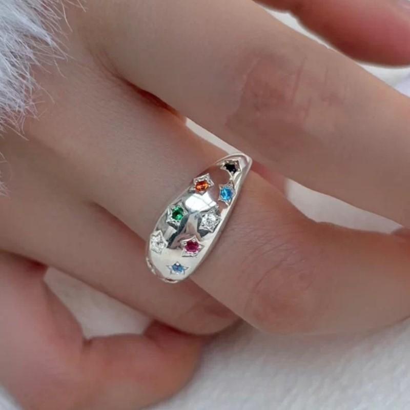 VENTFILLE CopperColorful Zircon Star Ring For Women Smooth Wide Fresh Aesthetic Fashion Jewelry Gift Dropshipping