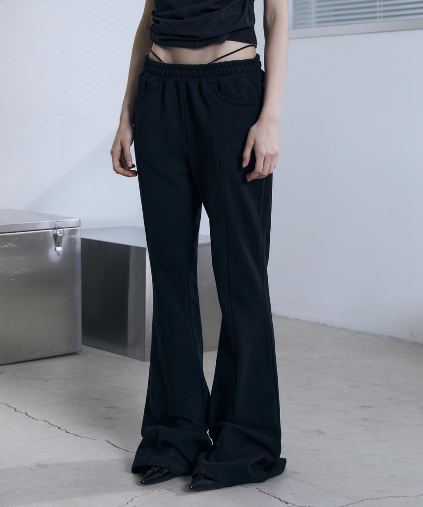 Bunteu Low-Rise String Bootcut Pants (Black)