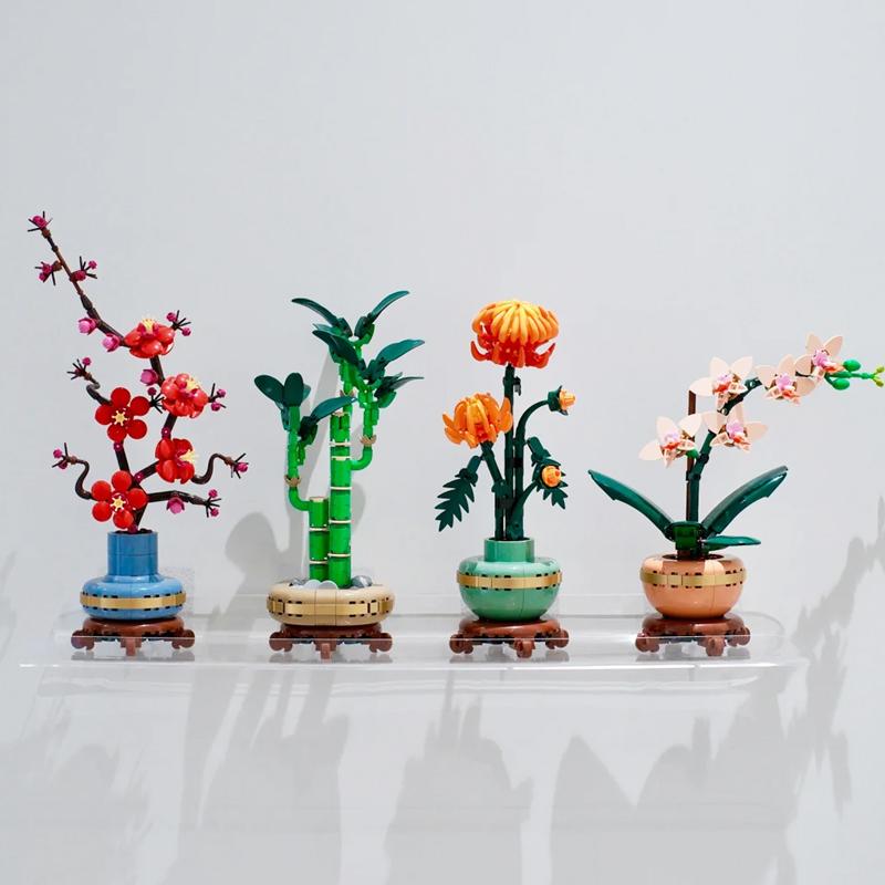 Creative Plum Blossom Orchid Chrysanthemum Lucky Flower 10343 10344 10368 10369 Building Blocks Bricks Toy Gift For Kids