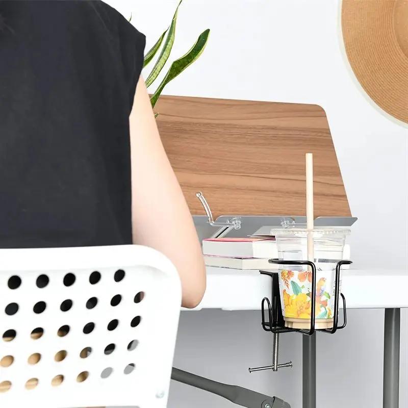 Home Clip On Table Cup Holder Vertical Horizontal Mount Anti Spill Office Desktop Mug Rack Metal Clamp Water Bottle Storage Tray