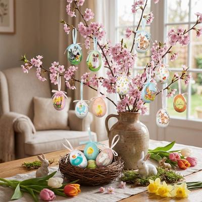 Painted Foam Easter Eggs Colorful DIY Craft Easter Eggs Pendant Handmade Happy Easter Hanging Easter Egg Window Door Garden