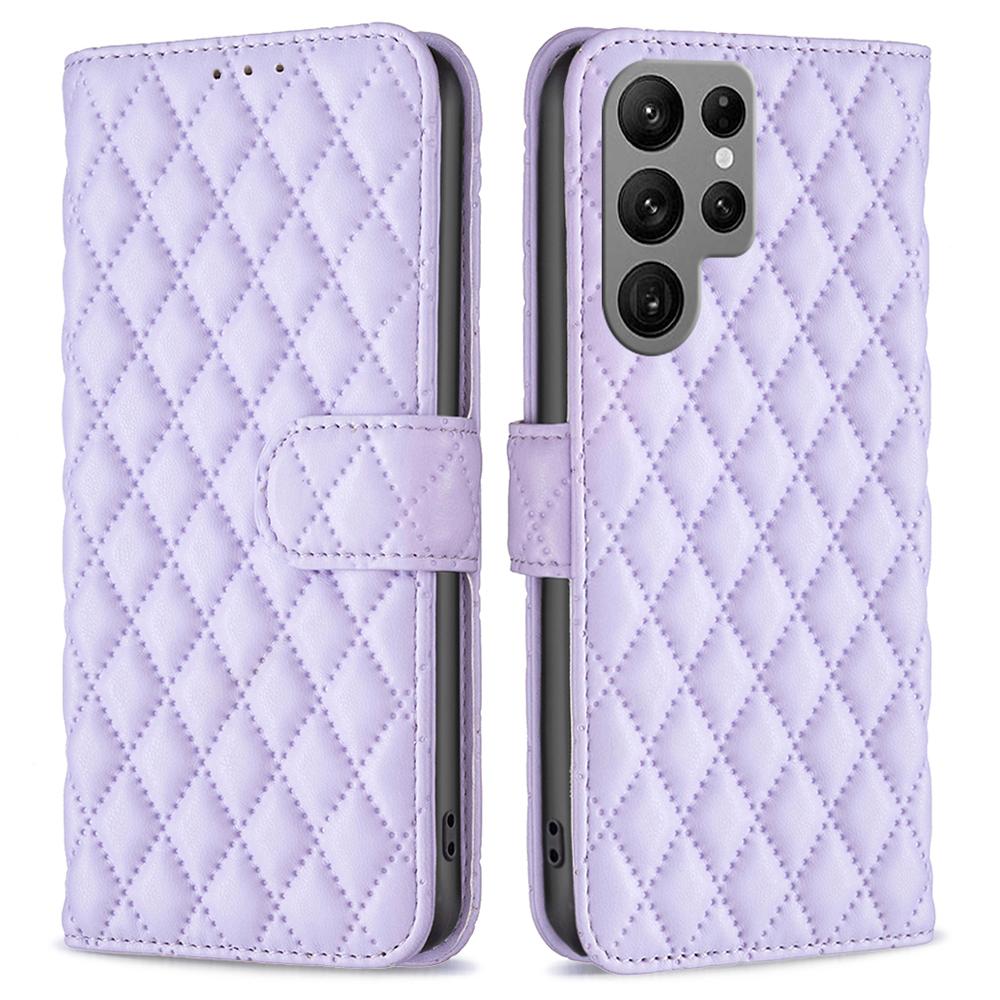 

BINFEN COLOR BF Style-14 For Samsung Galaxy S24 Ultra Case Wallet Imprinted Leather Cover Purple