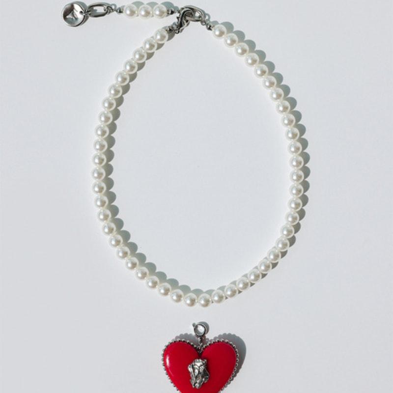 VERRYTASTE Heart Pendant Pearl Necklace - Red