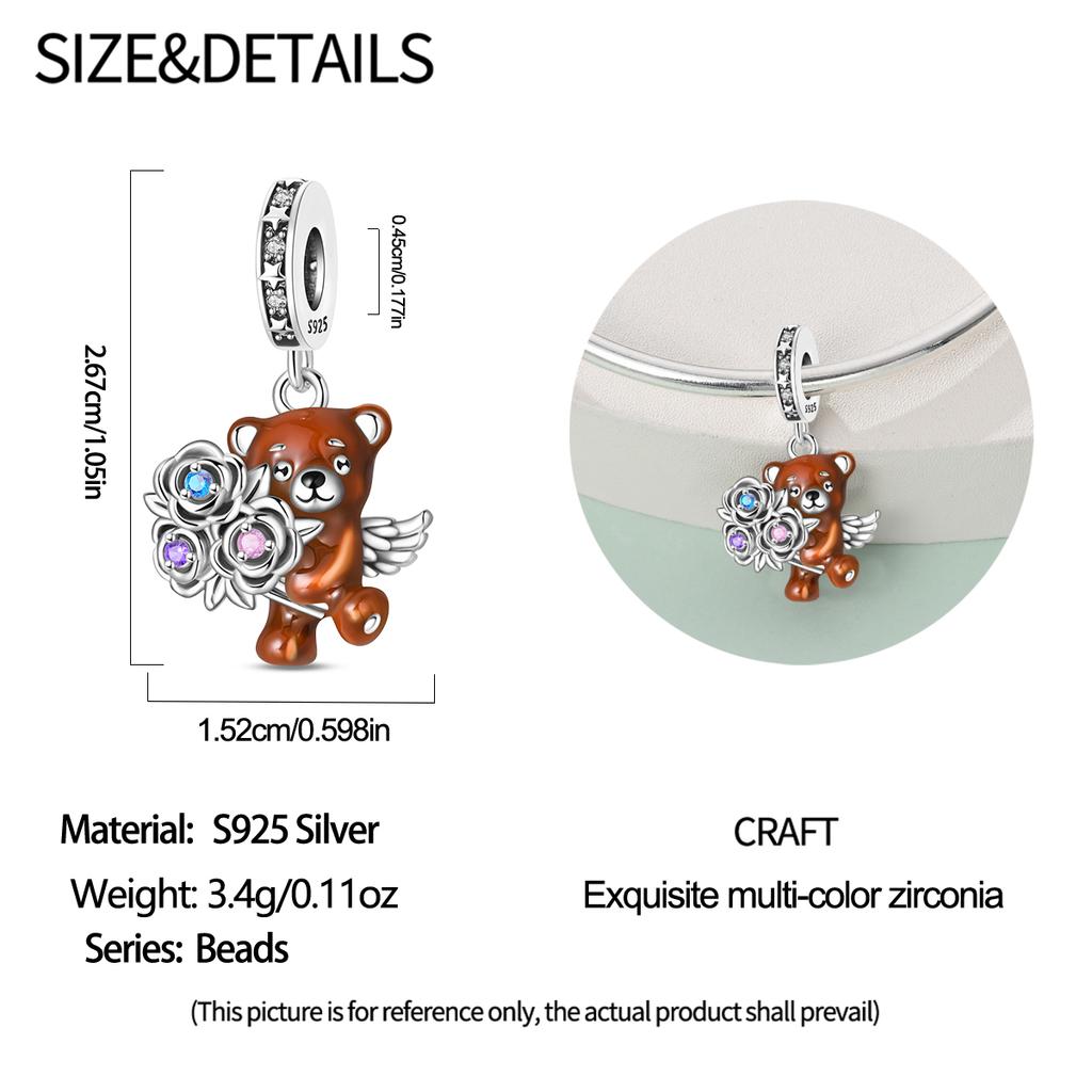 Original Charms Copper Rose Bear Pendant Beads Fit Bracelet Women Jewelry Making Diy Gift