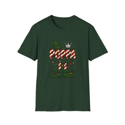 T-shirt Unisex Softstyle Hommes Femmes Hauts POPPA Lettres Bulles Chaussures d'Elfe Couronne Fête de Noël