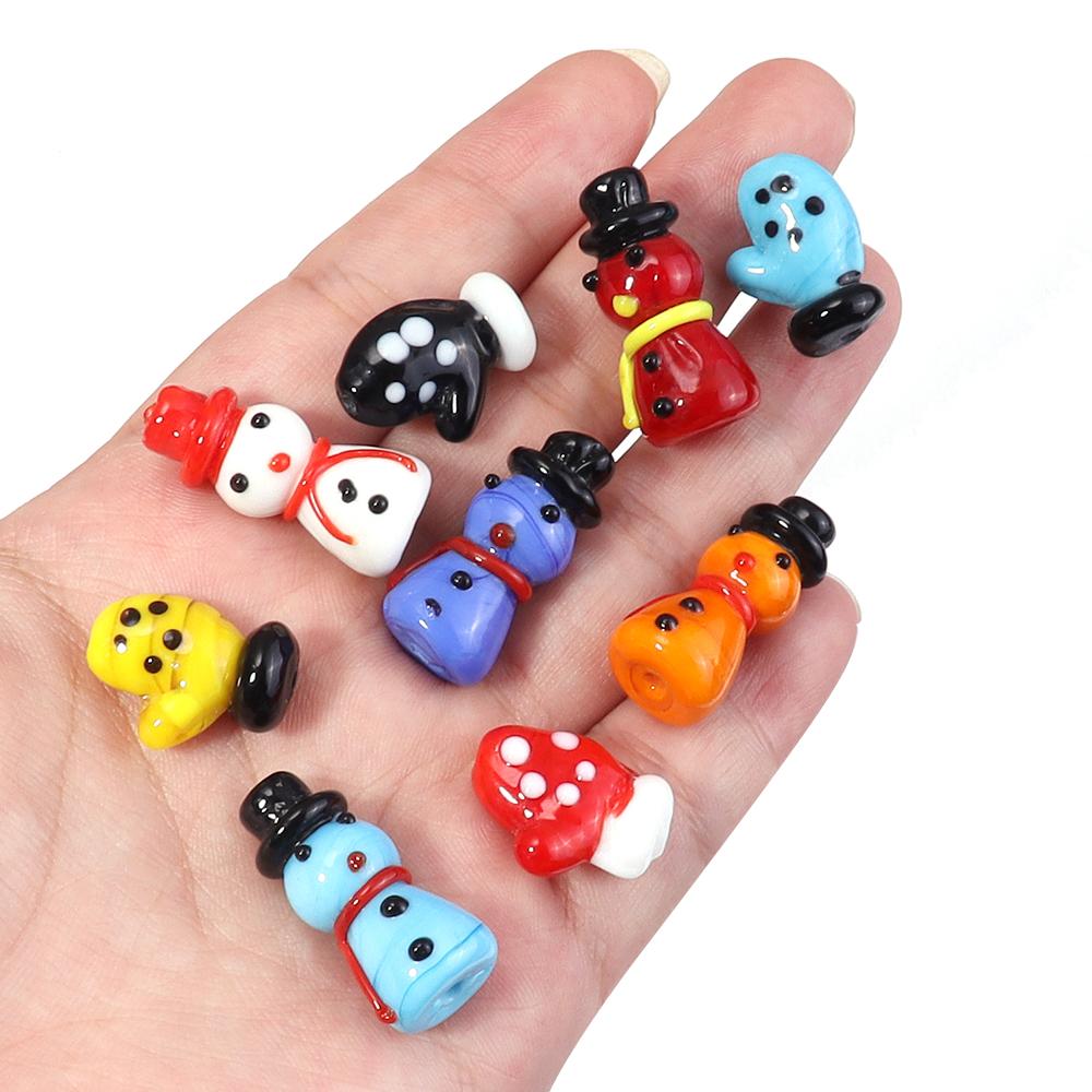 2pcs Christmas Lampwork Beads Cute Glove Snowman Glass Loose Beads For Jewelry Making DIY Bracelet Keychain Chrismas Gifts Decor