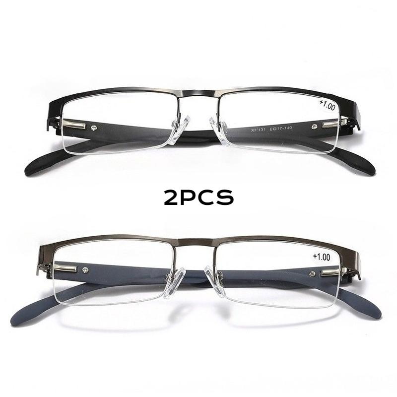 2Pcs Metal Half Frame Business Reading Glasses Men Presbyopic Eyewear Vintage Square Male Hyperopia Glasses+1.0+1.5+2.0+2.5To4.0