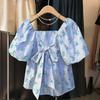 ZANZEA Women Square Neck Bubble Short Sleeve Floral Print Blouses