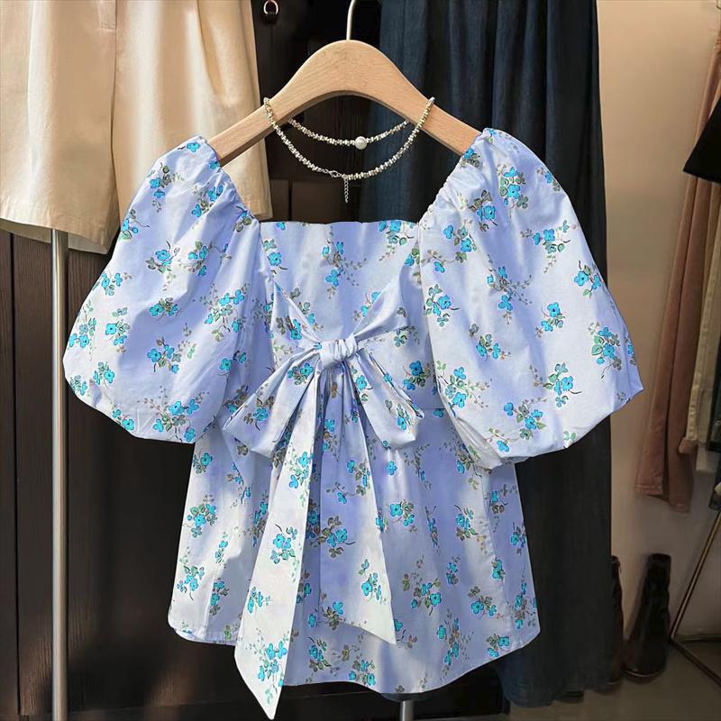 

ZANZEA Женские летние блузки с квадратным вырезом и коротким рукавом с цветочным принтом 5XL