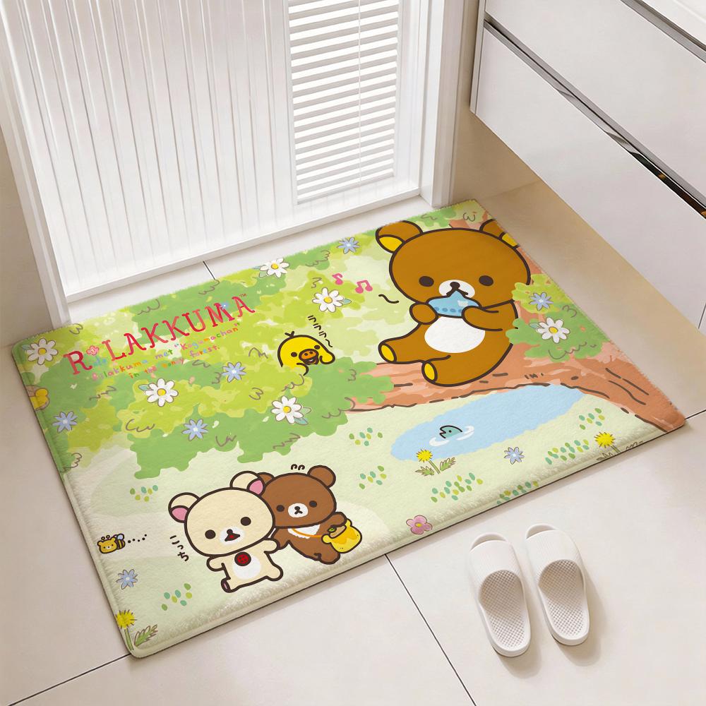Relaxed Cute Bear R-Rirakkumas Floor Mat Soft Thickened Flannel Door Mat Non-Slip Living Room Rug Home Decor