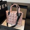 Internet Celebrity Cotton Quilted Padded Women's Handbags Nylon Solid Color Grid Female Shoulder Crossbody Bags Large Capacity Ladies Tote Bag Satchel