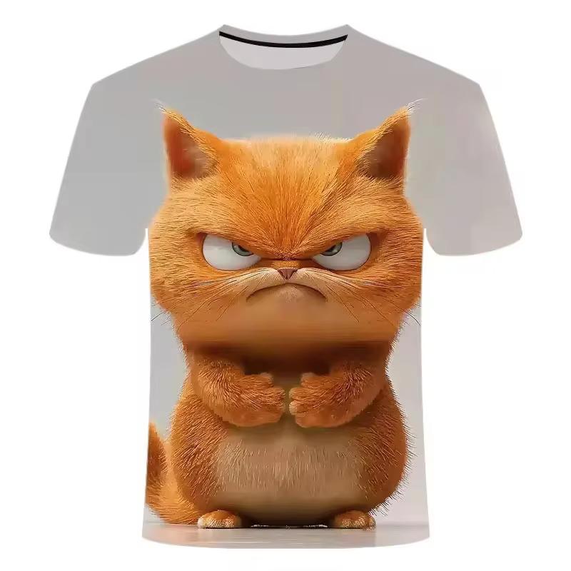Men'T-Shirt Personality Funny 3D Cat Animal Printed T Shirts Summer Loose Short Sleeved T-shirts