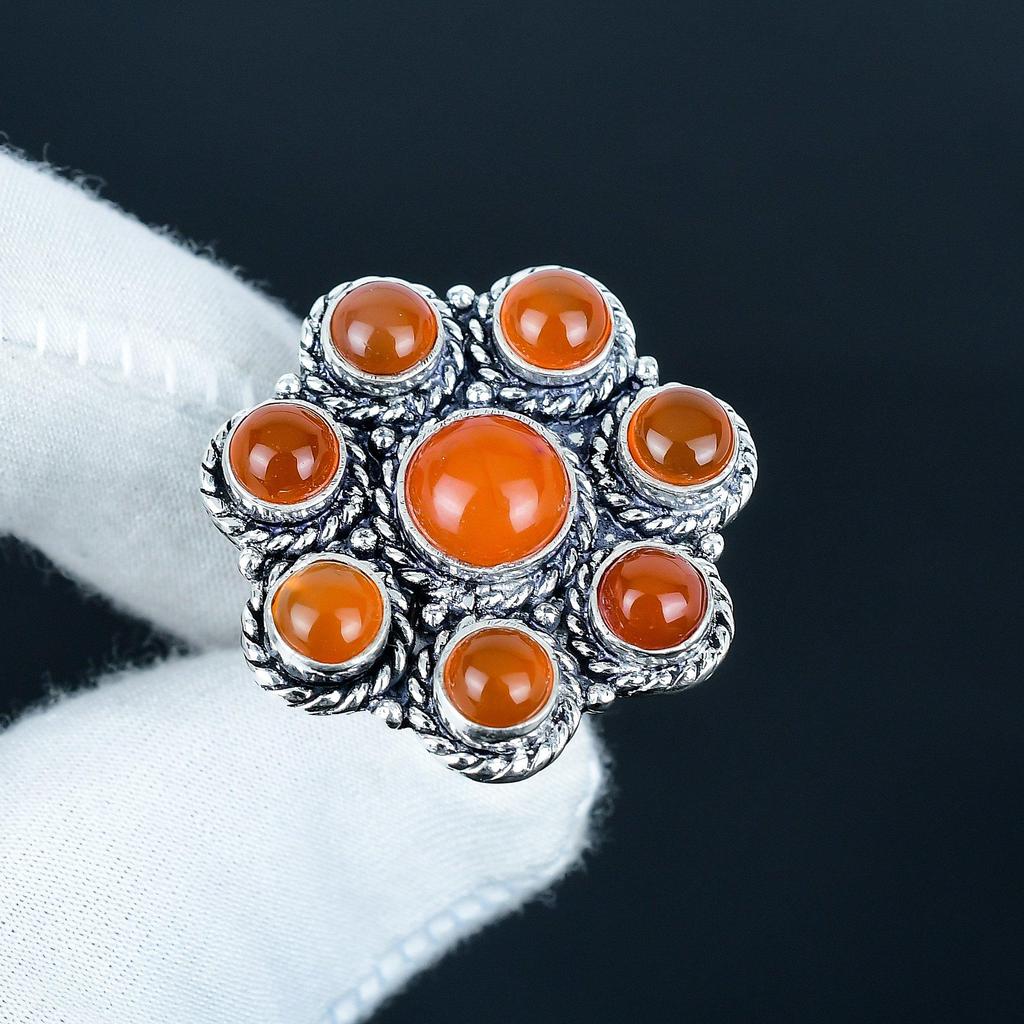 Natural Carnelian Gemstone Handmade 925 Sterling Silver Ring - Bohemian Jewelry Ring - Handmade Boho Jewelry for Women & Men, Party Wear Gifts