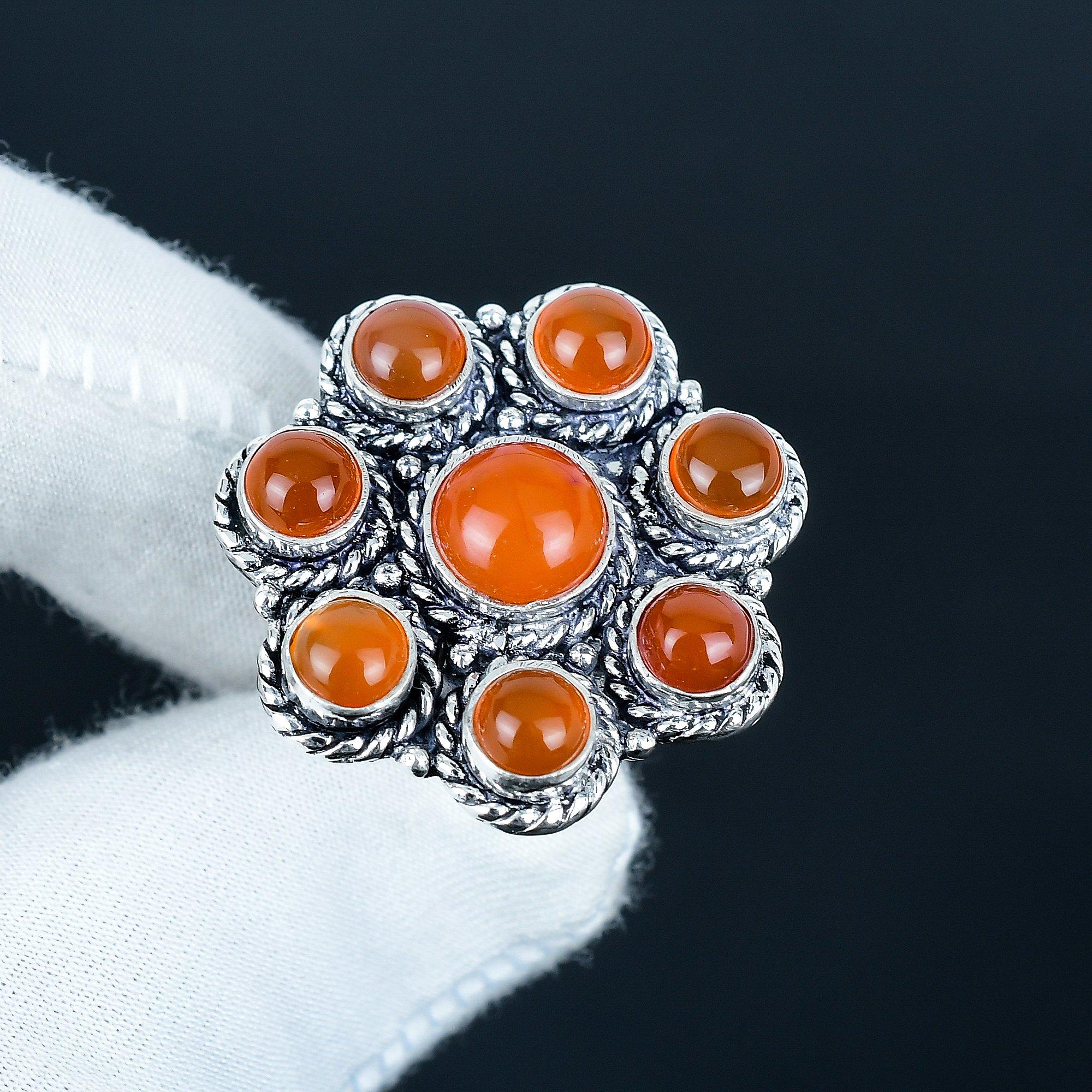 

Кольцо из натурального сердолика ручной работы из стерлингового серебра 925 пробы - Кольцо в богемном стиле - Украшения бохо ручной работы для женщин и мужчин, подарки для вечеринок US 13