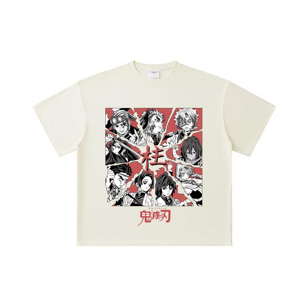 

260 GSM Double Yarn 32 Count 100% Cotton Demon Slayer V81 Hashiras Print Unisex Heavy Cotton T Shirt S абрикосовый