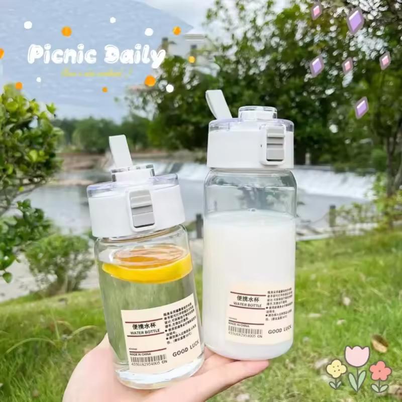 Portable Transparent Kawaii Water Bottle Sports Water Cup Plastic Handy Cup Outdoor Travel Office Essential Water Bottle Cup