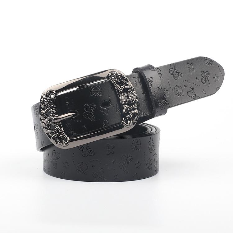 Belt directly from the manufacturer Women's leather cowhide belt Retro versatile embossed butterfly wide pants belt belt
