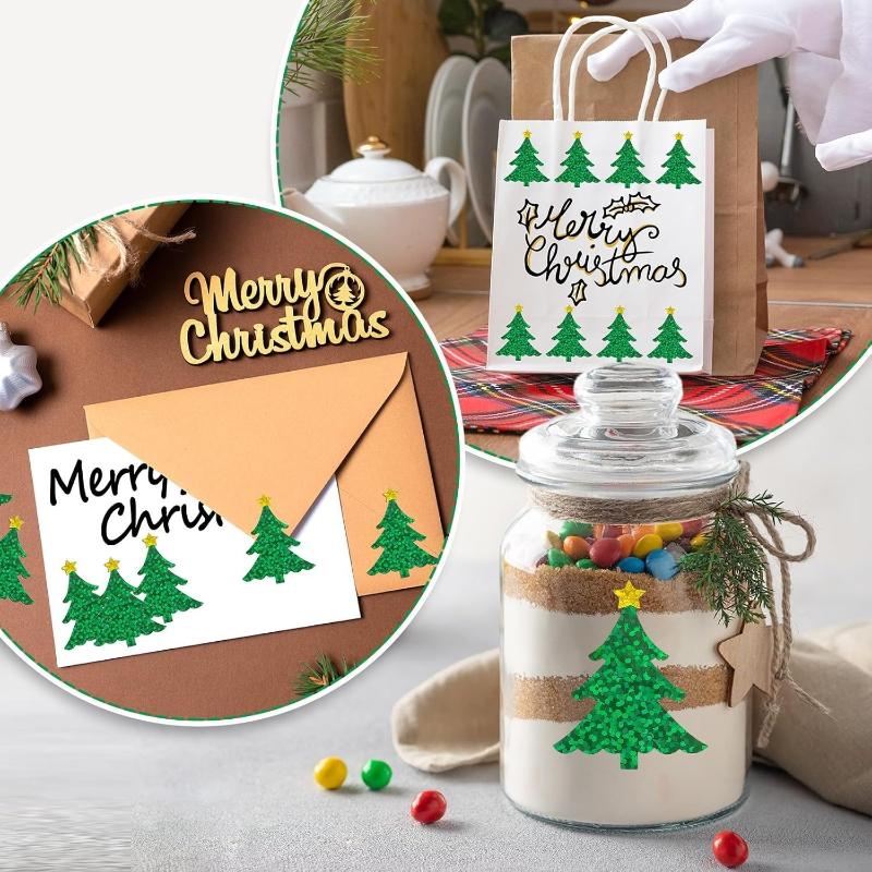 Christmas Tree Sticker Roll,Laser Stamp Sticker,3-color Green Waterproof Self-adhesive Paper,Magazine Decoration,Party Supplies