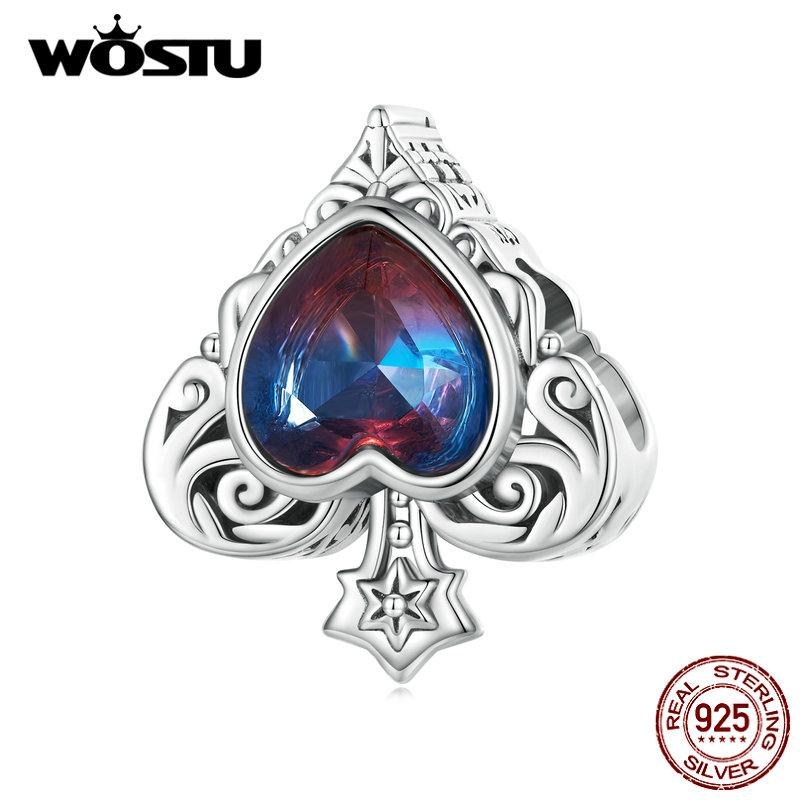 WOSTU 925 Sterling Silver Heart-shaped Spade Bead Charms for Women Bangle and Bracelet DIY Jewelry