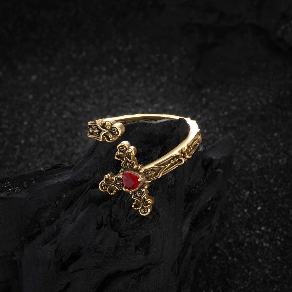 Medieval Brushed Diamond-encrusted Zircon Ring for Women Does Not Fade, Light Luxury and Versatile Open Index Finger Ring Jewelry.