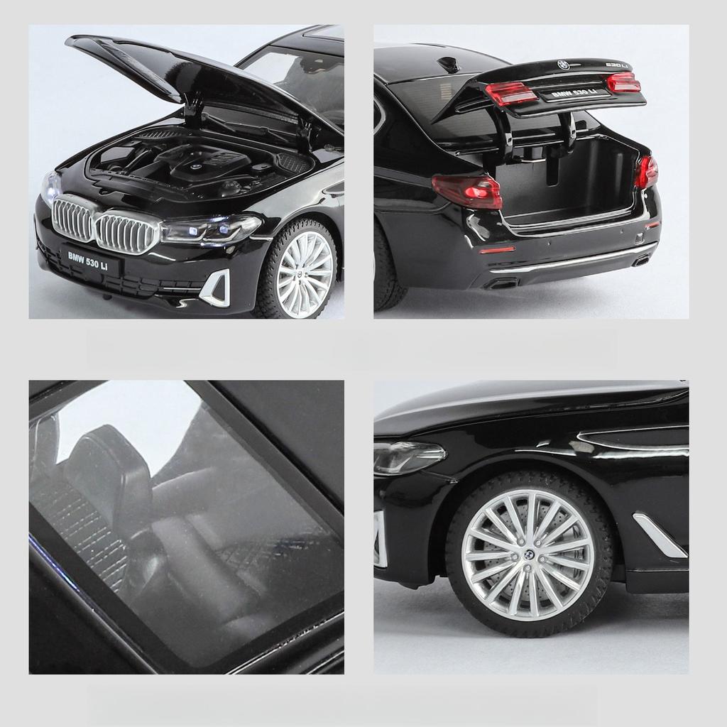 1:24 530Li Luxury Car Alloy Model Diecast Car Toys Doors Opened Sound Light Pull Back Miniature Vehice Ornament kids Gift