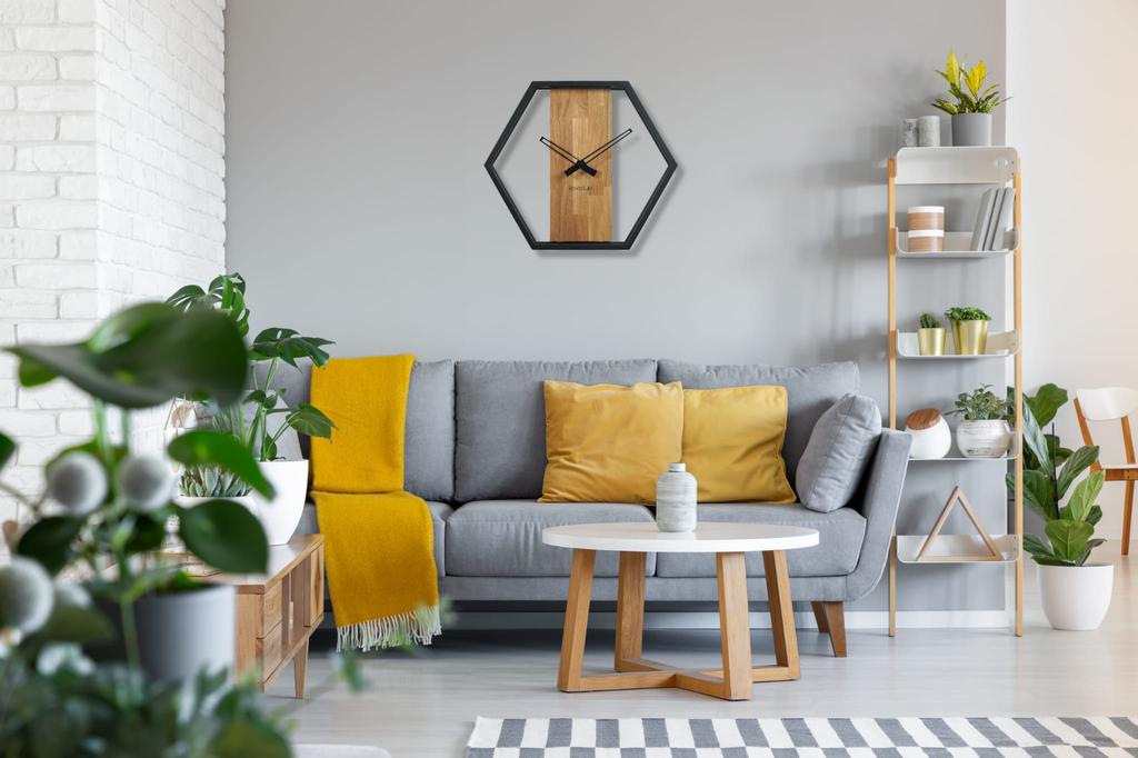 Wooden Wall Clock for the Living Room Loft Hexagon 50cm