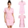 Donna Adulti Ospedale Infermiera Abito Scrub S-XXL - Colletto a Revers Manica Corta Abbottonatura Frontale Tinta Unita Camice da Laboratorio Uniforme