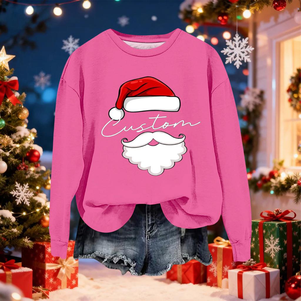 Women's Fashionable Casual Long-Sleeved Christmas Letter Print Crew-Neck Sweatshirt