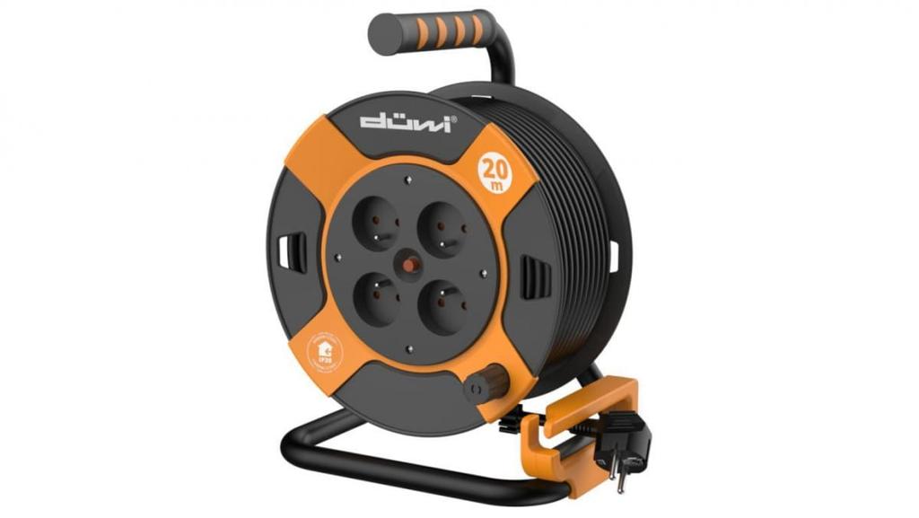 4-Socket Extension Cable Reel H05Vv-F 3G1.0, 20M Orange-Black / 24620