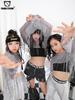 Girls' Sequin Tassel Jazz Dance Outfit - Mesh Long Sleeve & Pants Set for Street & Performance
