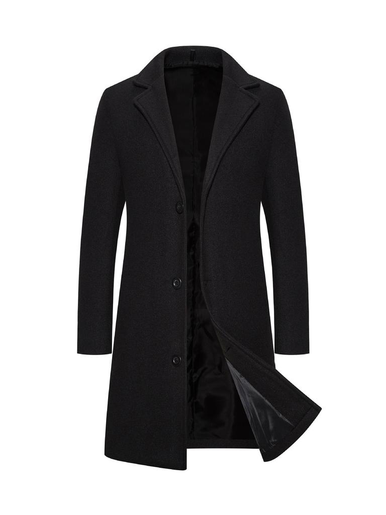 Spring Autumn Long Cotton Coat Wool Blend Pure Color Casual Business Fashion Men's Clothing Slim Windbreaker Jacket