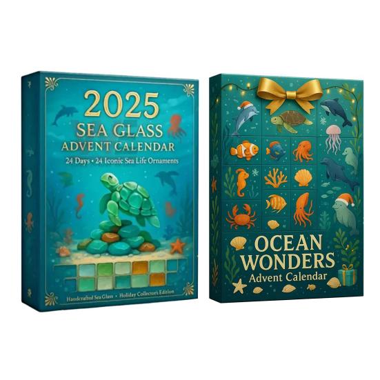 Sea Glass Marine Life Advent Calendar 2025 24 Days Christmas Countdown Calendar with 24 Realistic Ocean Ornaments Seaside Decor for Kids Collectors