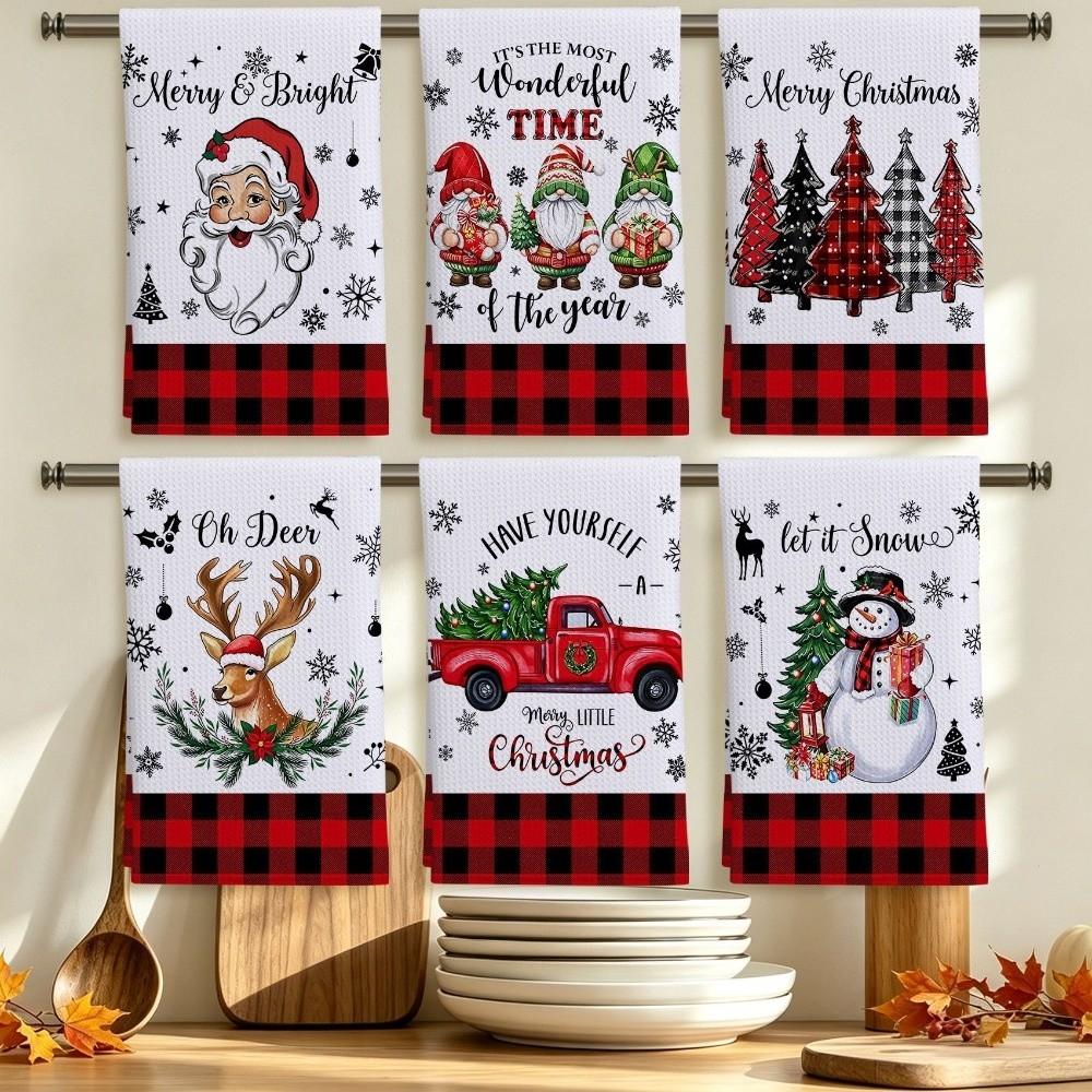 Reindeer Christmas Kitchen Towels Snowman Cleaning Cloth Cartoon Dish Towels Kitchen Decor