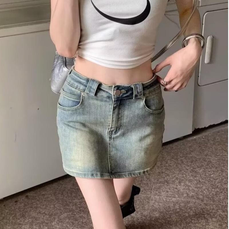 2025 Summer Women's High Waist Distressed Denim A-Line Skirt