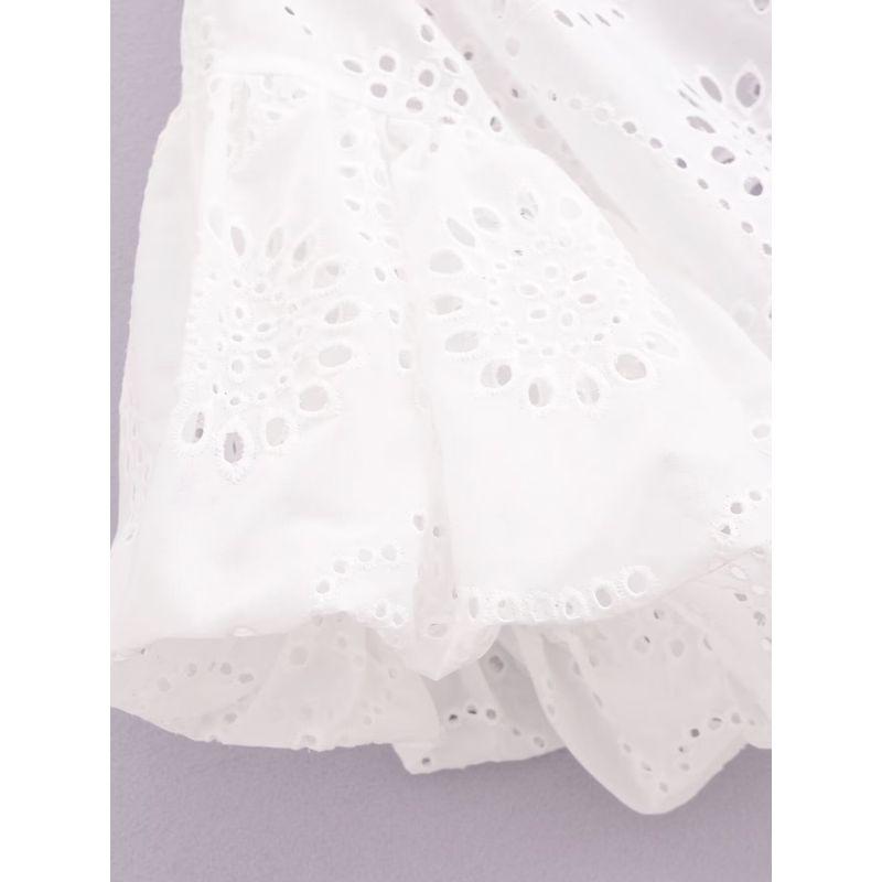Kaslead New Arrival Women's Clothing Fashion Style Fashion All-Match Minimalist Embroidery Short Puff Sleeve Shirt