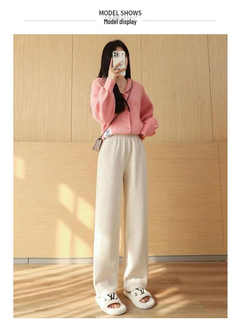 Petite Women's Velvet Corduroy Wide-Leg Pants: Thick, Slimming, Versatile and Casual for Autumn and Winter