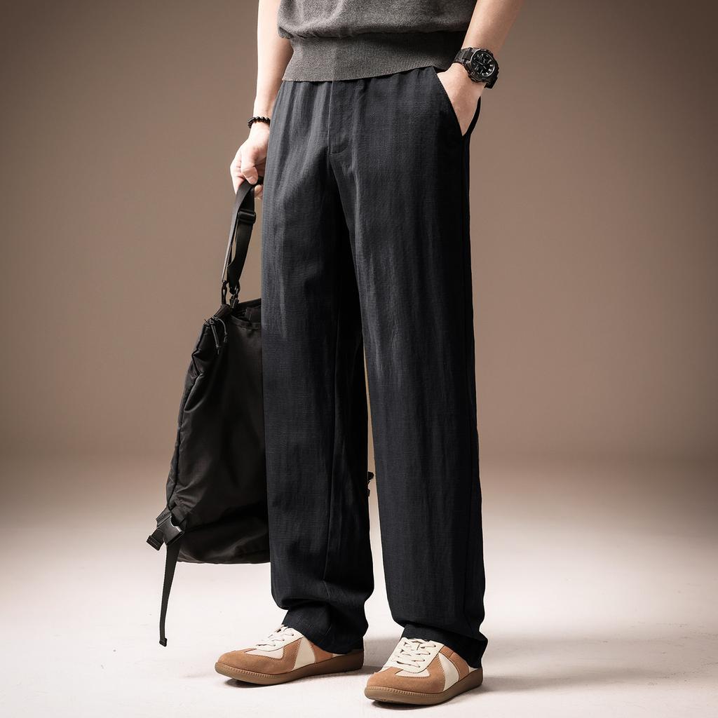 High-end American Old Money Style Light Luxury Tencel Breathable Drape Casual Pants Men's Summer Thin Loose Straight Pants