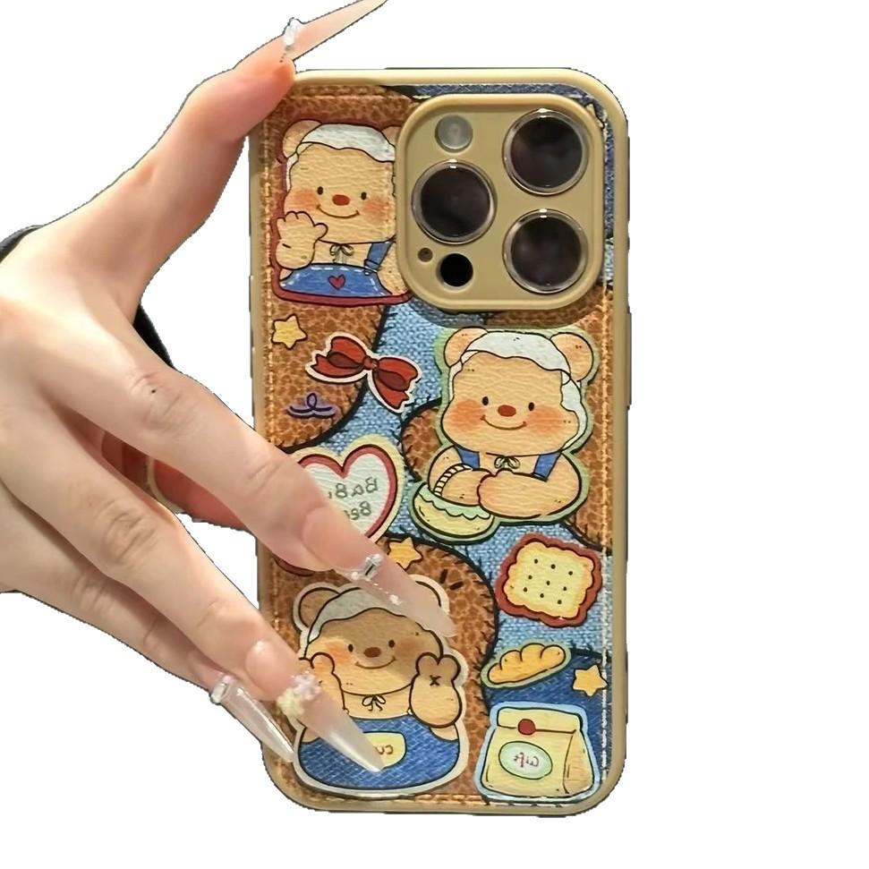 Cartoon Butter Toast Bear Applicable Apple 17Promax Mobile Phone Case IP16 Drum Air Cushion 15 Internet celebrities 14 Soft