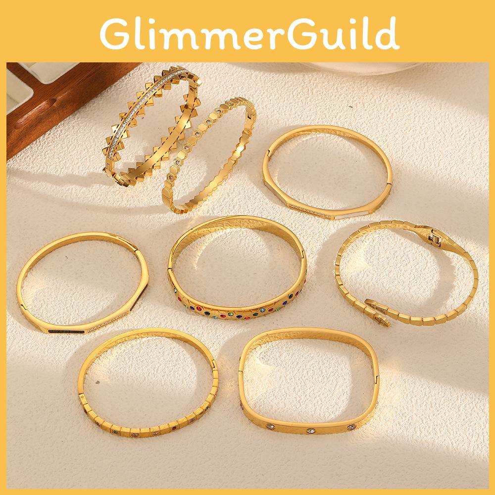 Vintage Zircon Stainless Steel Bracelet For Women With Open Clasp Jewelry Accessory