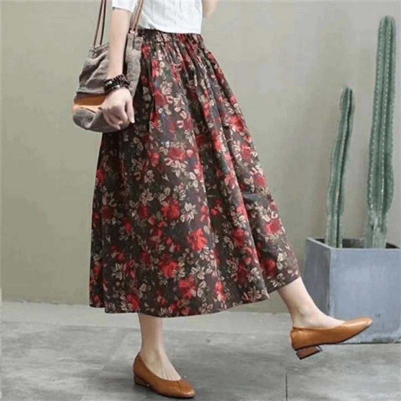 Falda Mujer Verano Casual Versátil Elástica Cintura Alta Suelta Falda Oversize Elástica Algodón Vestidos