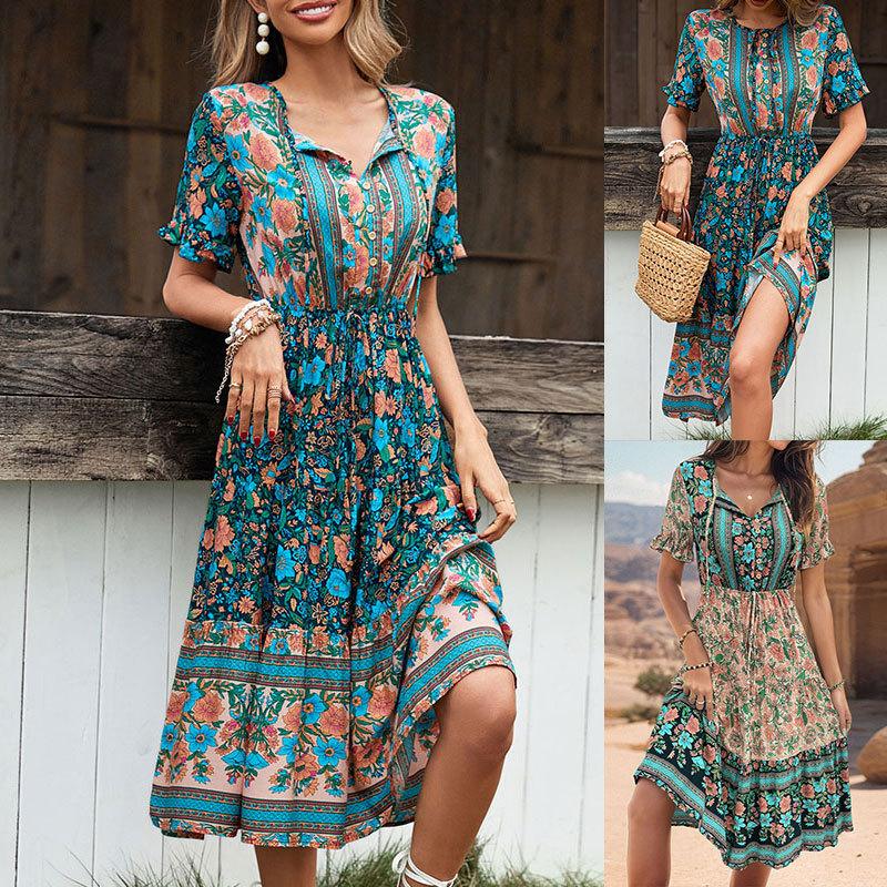 Fashion Women's Ethnic Style Printed Dress Summer Europe and America